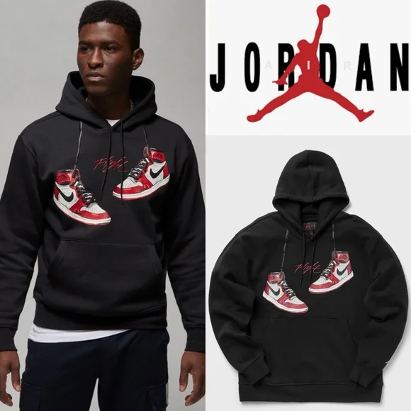 NIKE AIR JORDAN 1 CHICAGO 1985 LOST AND FOUND BLACK MENS HOODIE SWEATSHIRT - Picture 1 of 14